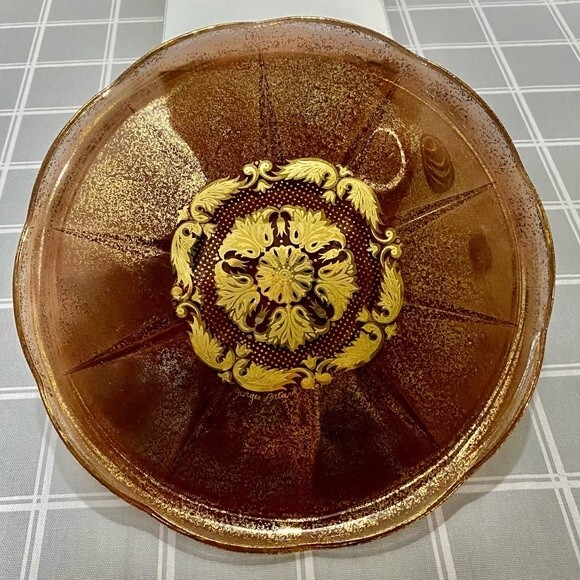 MCM Georges Briard Bronze Brown Gold Scallop Edge Footed Cake Stand Round Plate - Picture 7 of 11